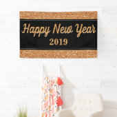 Gelukkig Nieuwjaar Goud Glitter Zwart Spandoek (Insitu)