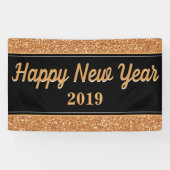 Gelukkig Nieuwjaar Goud Glitter Zwart Spandoek (Horizontaal)