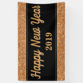 Gelukkig Nieuwjaar Goud Glitter Zwart Spandoek (Verticaal)