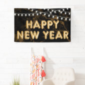 Gelukkig Nieuwjaar Goud & Zwart Ballon Lights Spandoek (Insitu)