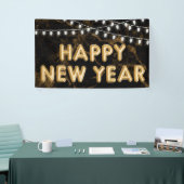 Gelukkig Nieuwjaar Goud & Zwart Ballon Lights Spandoek (Beurs)