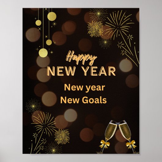 Gelukkig Nieuwjaar – Goudbruine Poster (Voorkant)