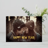 Gelukkig nieuwjaar. Goudeenvoudige typografie Folie Feestdagenkaart (Staand Voorkant)