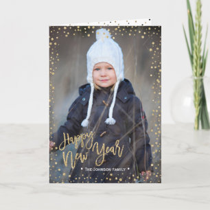 Gelukkig Nieuwjaar   Gouden Confetti   Fotokaart Feestdagen Kaart