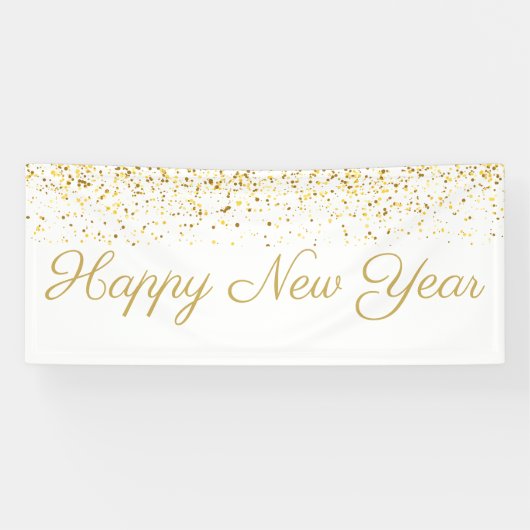 Gelukkig Nieuwjaar Gouden Confetti Spandoek (Horizontaal)