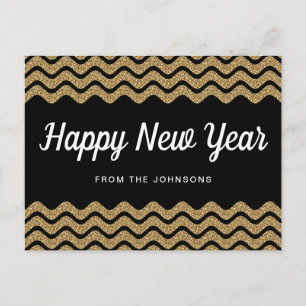 Gelukkig Nieuwjaar Gouden Glitter Zwarte Chevron S Feestdagenkaart