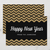 Gelukkig Nieuwjaar Gouden Glitters Zwarte Strepen Feestdagenkaart (Voorkant / Achterkant)