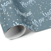 Gelukkig Nieuwjaar Gouden Script Blauw Celesty Gri Cadeaupapier (Rol Hoek)