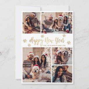 Gelukkig Nieuwjaar Gouden Script Sneeuwvlok Foto C Feestdagenkaart