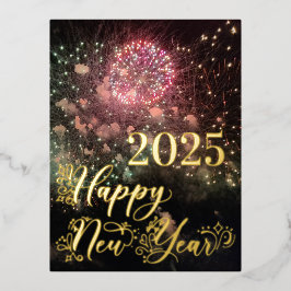 Gelukkig Nieuwjaar Gouden Typografie Vuurwerk Vert Folie Feestdagen Briefkaart
