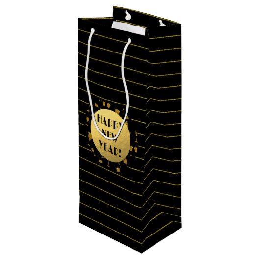 Gelukkig nieuwjaar, goudolie, zwarte wastas wijn cadeautas (Achterkant Gekanteld)