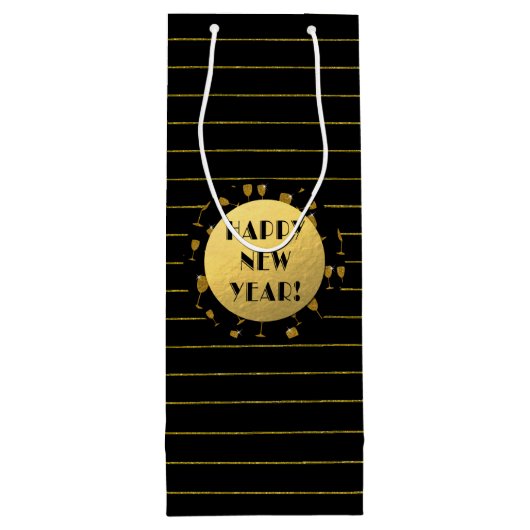 Gelukkig nieuwjaar, goudolie, zwarte wastas wijn cadeautas (Achterkant)