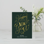 Gelukkig Nieuwjaar Groen Goud Script Modern Busine Folie Feestdagen Briefkaart (Staand Voorkant)