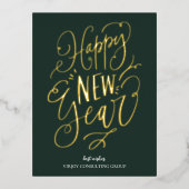 Gelukkig Nieuwjaar Groen Goud Script Modern Busine Folie Feestdagen Briefkaart (Voorkant)