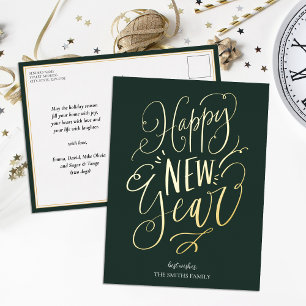 Gelukkig Nieuwjaar Groen Goud Script Modern Non Ph Folie Feestdagen Briefkaart