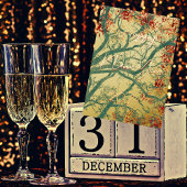 Gelukkig Nieuwjaar groene boom rode bladeren Folie Wenskaart