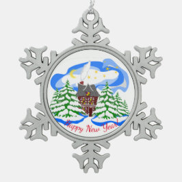 Gelukkig Nieuwjaar groet Tin Sneeuwvlok Ornament