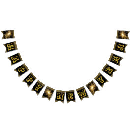 Gelukkig nieuwjaar grote gouden letters vlaggetjes