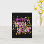 Gelukkig Nieuwjaar Hallo 2026 Retro Luipaard Kaart (Gele Bloem)