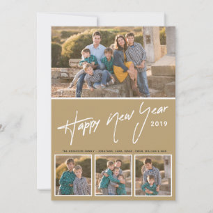 Gelukkig Nieuwjaar handgeschreven   Vier foto's Feestdagenkaart