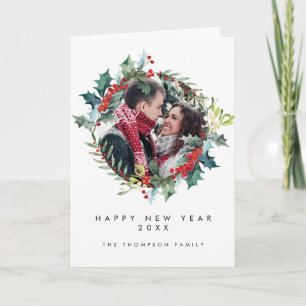 Gelukkig Nieuwjaar holly vakantie fotokaart Bedankkaart