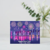 Gelukkig Nieuwjaar Hong Kong Fireworks Skyline Briefkaart (Staand voorkant)