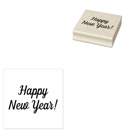 Gelukkig Nieuwjaar Houten Blok Opgezette Rubberste Rubberstempel (Gestempeld)