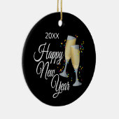 Gelukkig Nieuwjaar I Champagneglazen en Confetti Keramisch Ornament (Rechts)