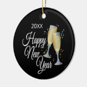 Gelukkig Nieuwjaar I Champagneglazen en Confetti Keramisch Ornament (Links)