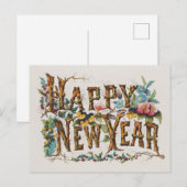 Gelukkig nieuwjaar in boomstammen, eikels en bloem briefkaart (Voorkant / Achterkant)