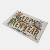 Gelukkig nieuwjaar in boomstammen, eikels en bloem deurmat (Schuin)