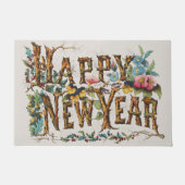 Gelukkig nieuwjaar in boomstammen, eikels en bloem deurmat (Voorkant)