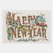 Gelukkig nieuwjaar in boomstammen, eikels en bloem inpakpapier vel (Voorkant 2)