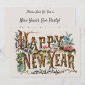 Gelukkig nieuwjaar in boomstammen, eikels en bloem kaart (Voorkant / Achterkant)