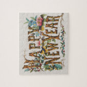 Gelukkig nieuwjaar in boomstammen, eikels en bloem legpuzzel (Verticaal)