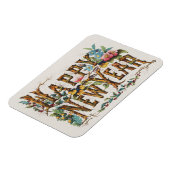 Gelukkig nieuwjaar in boomstammen, eikels en bloem magneet (Linkerzijde)