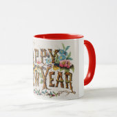 Gelukkig nieuwjaar in boomstammen, eikels en bloem mok (Voorkant rechts)