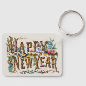 Gelukkig nieuwjaar in boomstammen, eikels en bloem sleutelhanger (Voorkant)