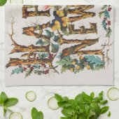 Gelukkig nieuwjaar in boomstammen, eikels en bloem theedoek (Gevouwen)