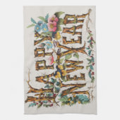 Gelukkig nieuwjaar in boomstammen, eikels en bloem theedoek (Verticaal)