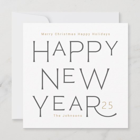 Gelukkig Nieuwjaar in grijze handgeschreven tekst  Feestdagenkaart (Voorkant)