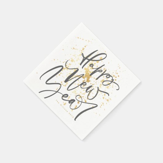 Gelukkig Nieuwjaar in grijze handgeschreven tekst Servet (Hoek)