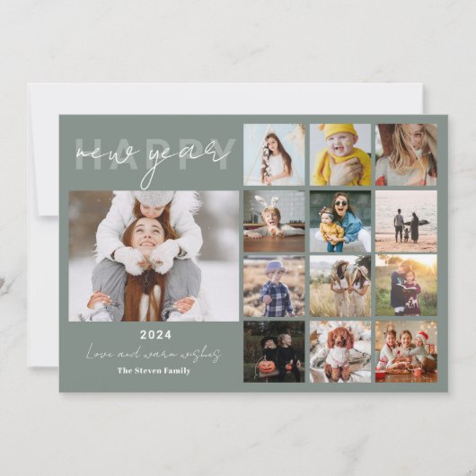 Gelukkig Nieuwjaar in review script 15 foto's groe Feestdagenkaart (Voorkant)
