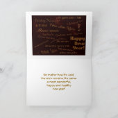 Gelukkig nieuwjaar in vele talen, sterrenhemel feestdagen kaart (Binnen)