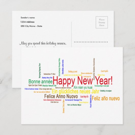 Gelukkig Nieuwjaar in verschillende talen Feestdagenkaart (Voorkant / Achterkant)