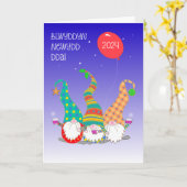 Gelukkig Nieuwjaar in Welsh Drie Schattigee Gnomen Kaart (Gele Bloem)