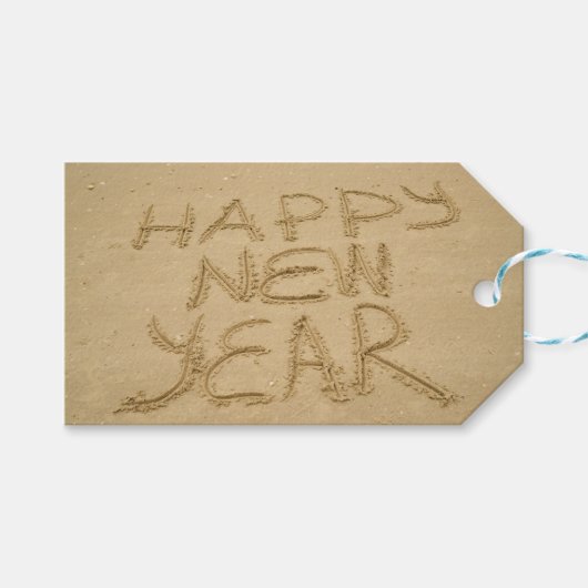 Gelukkig nieuwjaar in zand cadeaulabel (Voorkant (Horizontaal))
