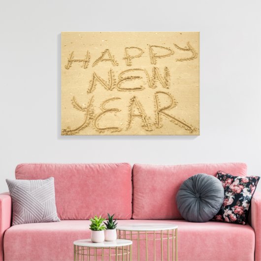 Gelukkig nieuwjaar in zand canvas afdruk (Insitu (Woonkamer))