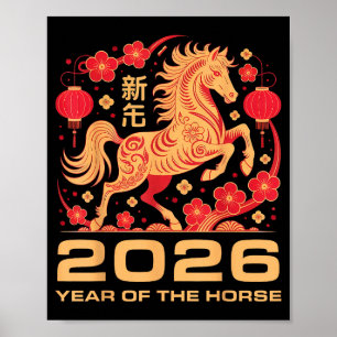 Gelukkig Nieuwjaar-jaar Van Het Paard Chinees Nieu Poster
