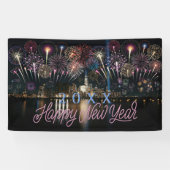 Gelukkig Nieuwjaar Jaar Vuurwerk Stad Silhouet Spandoek (Horizontaal)